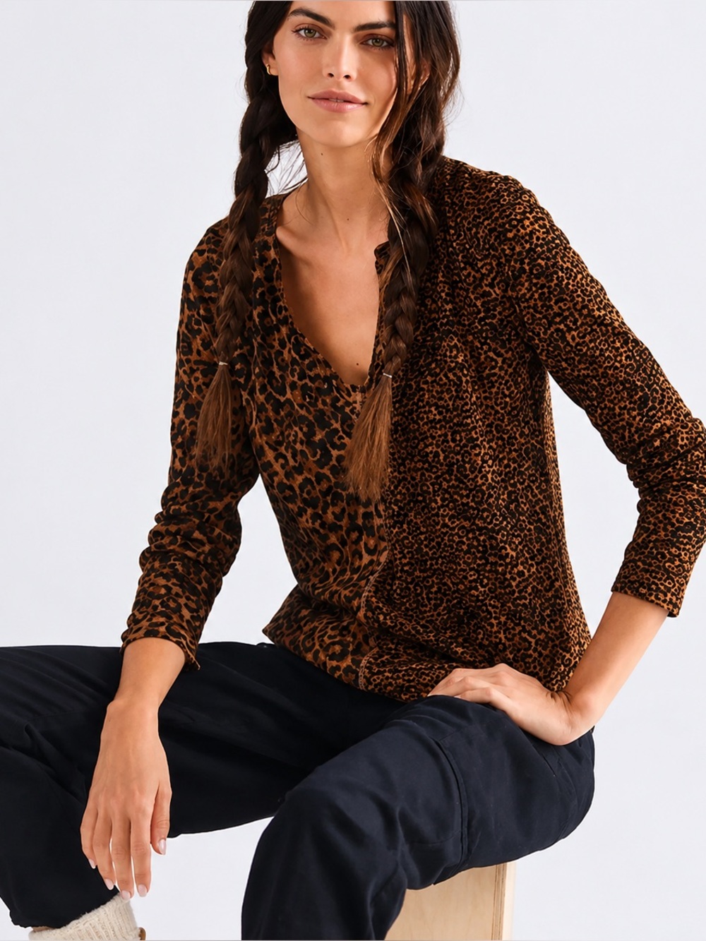 Anthropologie Pilcro Mixed Animal Print Leopard Thermal Top